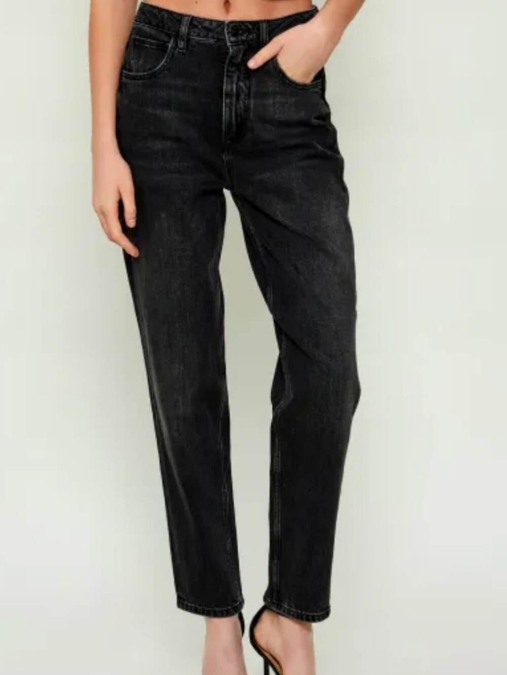 Guess Tapered High Mom Jeans Charcoal Gray Classic High-Rise Black Women's Jeans